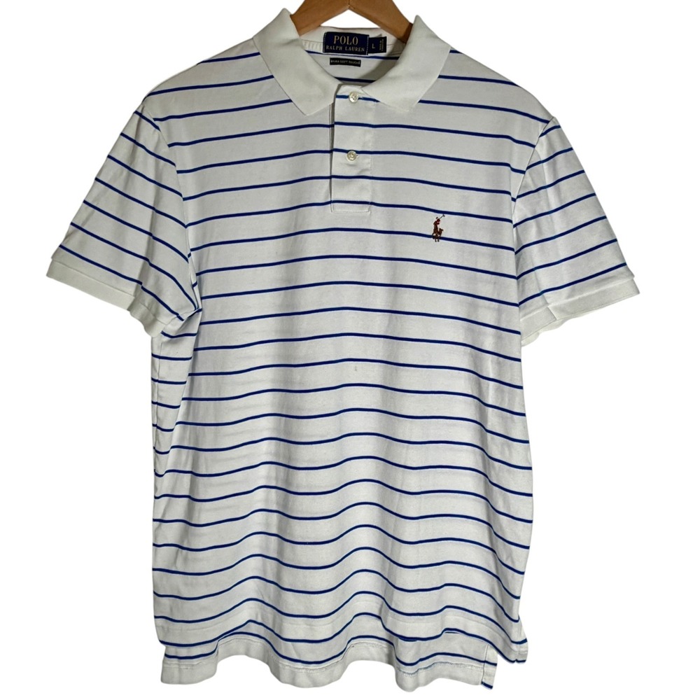 Polo Ralph Lauren Men's Striped Short Sleeve Polo Shirt White Blue Large